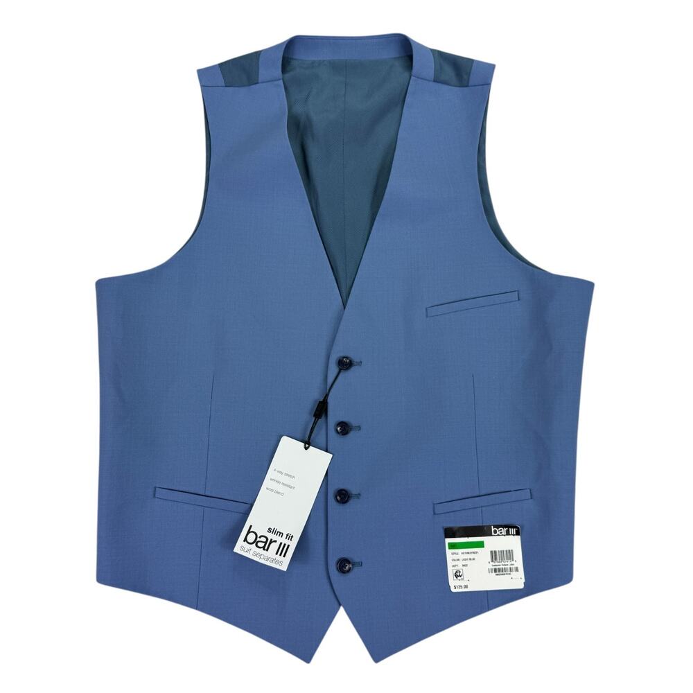 Bar III Mens Slim Fit Stretch Wool Blend Solid Suit Vest Light Blue L